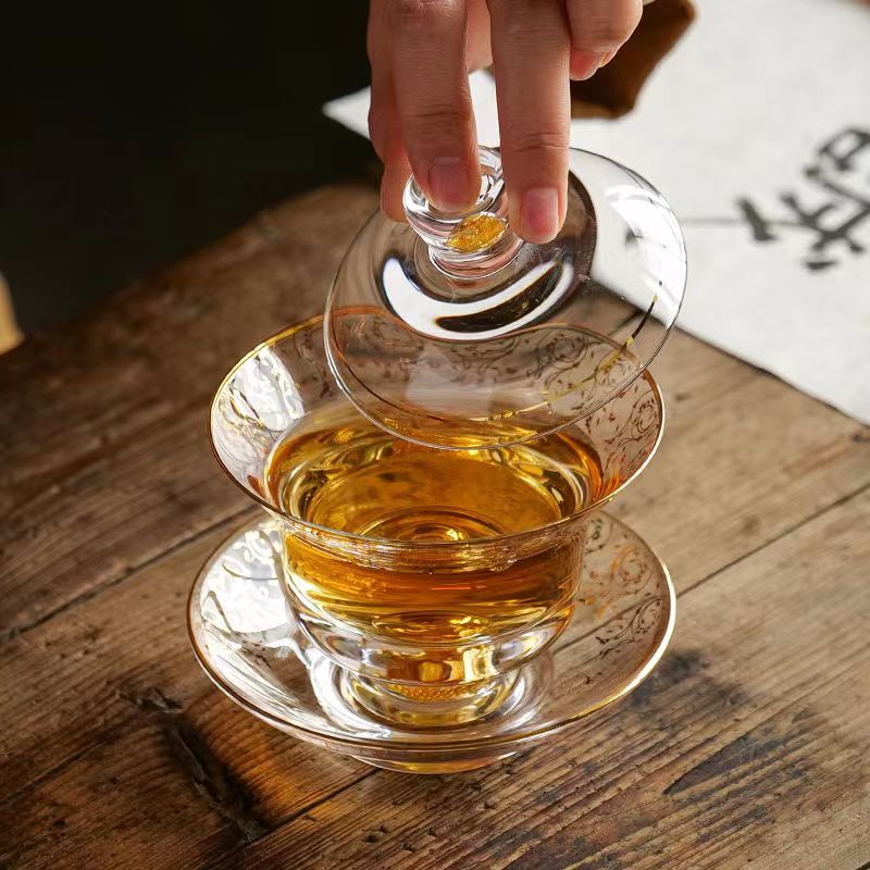 【汀和大福】藏金水晶玻璃三才蓋碗 【汀和大福】藏金水晶玻璃三才蓋碗