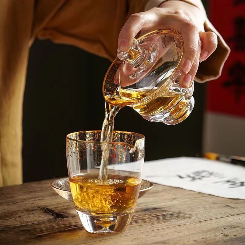 【汀和大福】藏金水晶玻璃三才蓋碗 【汀和大福】藏金水晶玻璃三才蓋碗