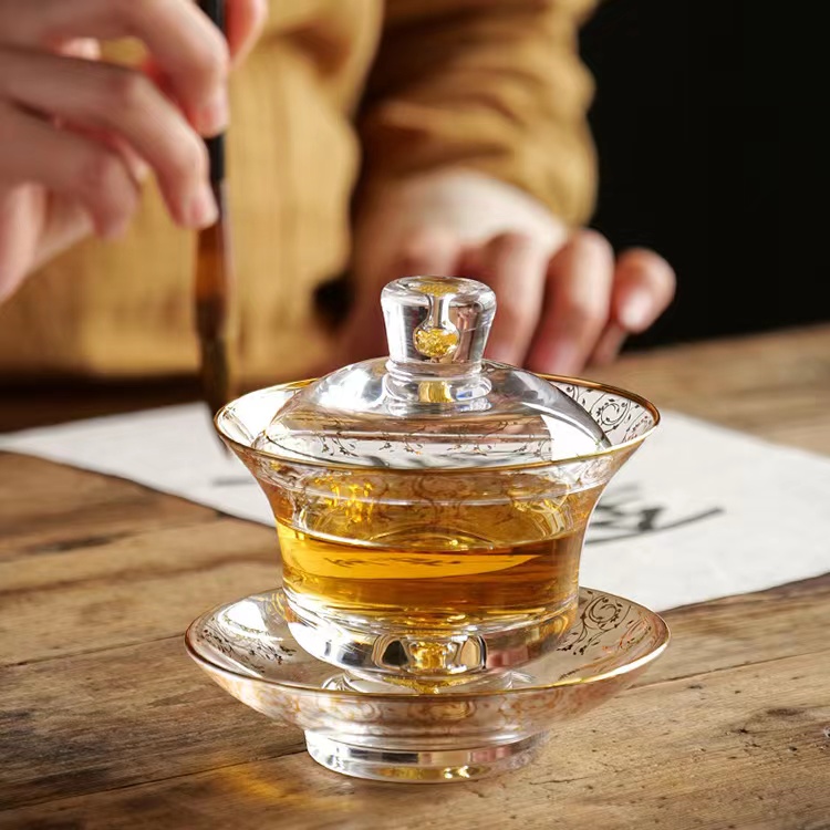 【汀和大福】藏金水晶玻璃三才蓋碗 【汀和大福】藏金水晶玻璃三才蓋碗